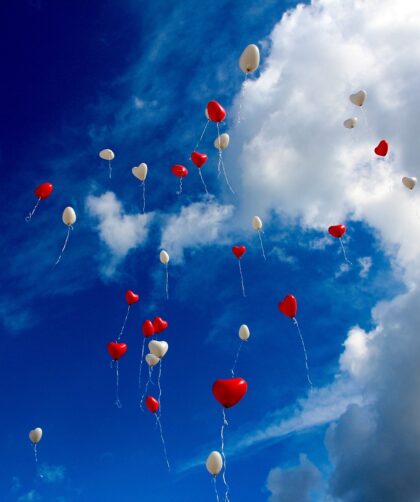 balloons, heart, sky